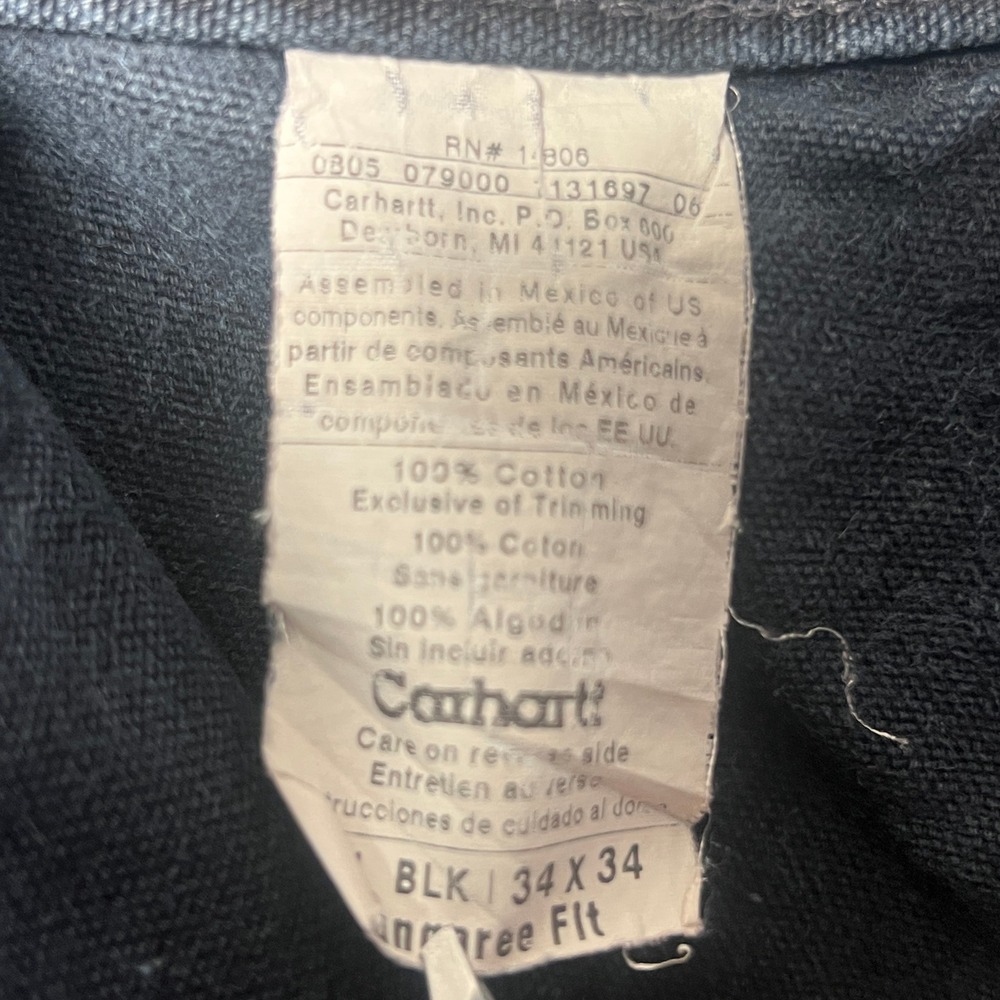Vtg Y2K Carhartt B01 BLK Double Knee Black Canvas Carpenter Pants Mens 34x34 - Picture 5 of 6